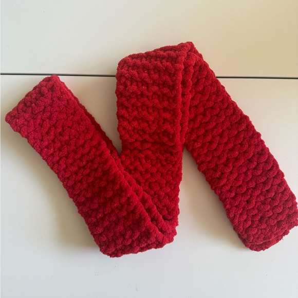 Accessories - Cozy Red HandKnit Sparkly Scarf